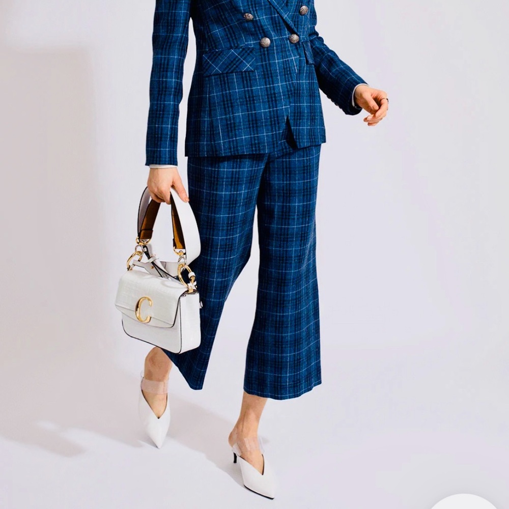 Veronica Beard Madds Trouser in blue plaid, size 2.
